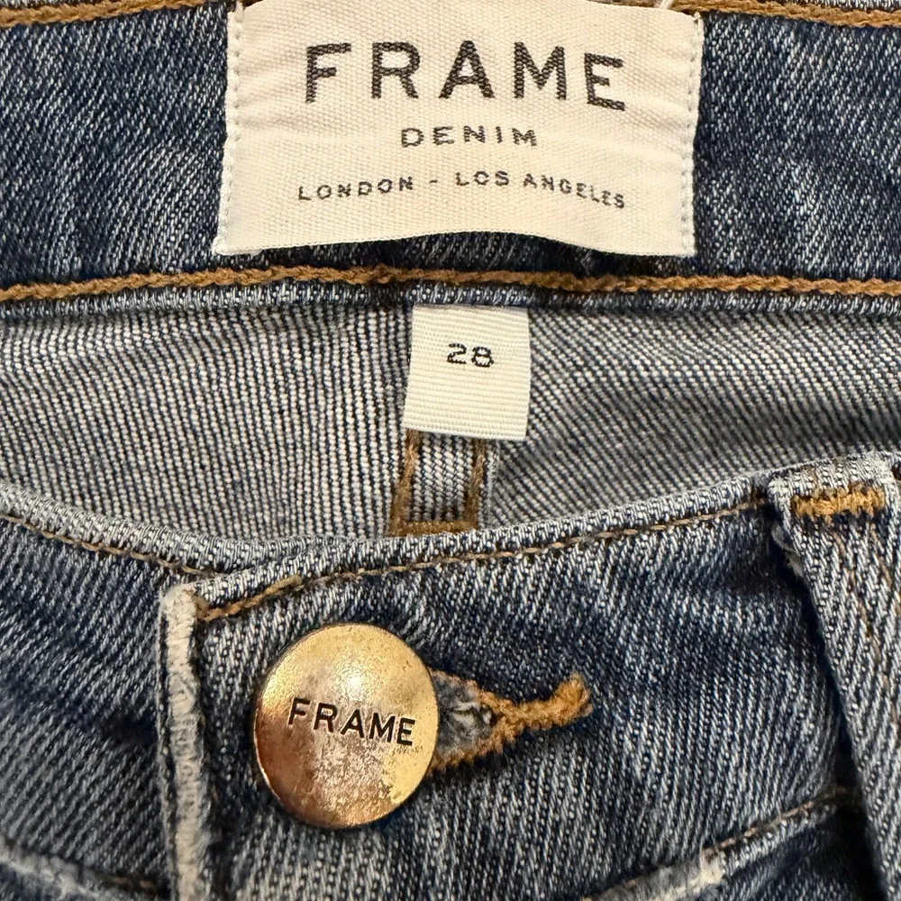 Frame Le Nouveau Straight Leg Raw Hem Jeans Women’s Sz 28 Medium Wash - Picture 9 of 11